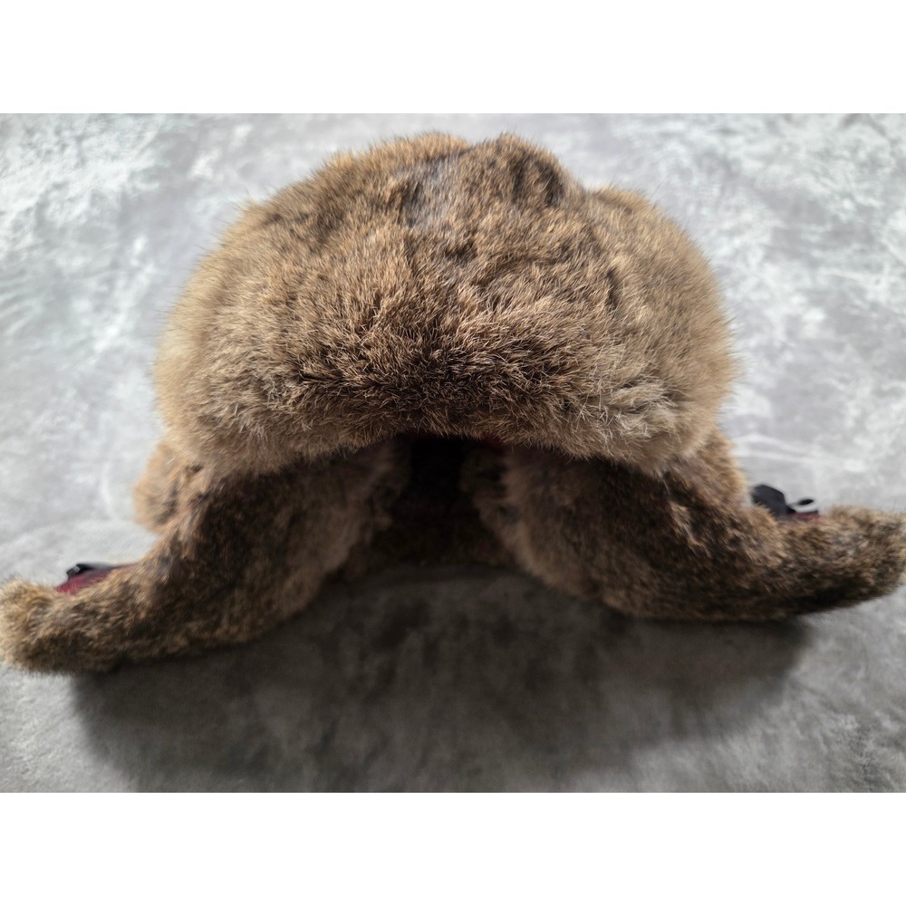 Mad Bomber Trapper Hat Mens‎ Medium Red Black Buffalo Plaid Wool Rabbit Fur Trim